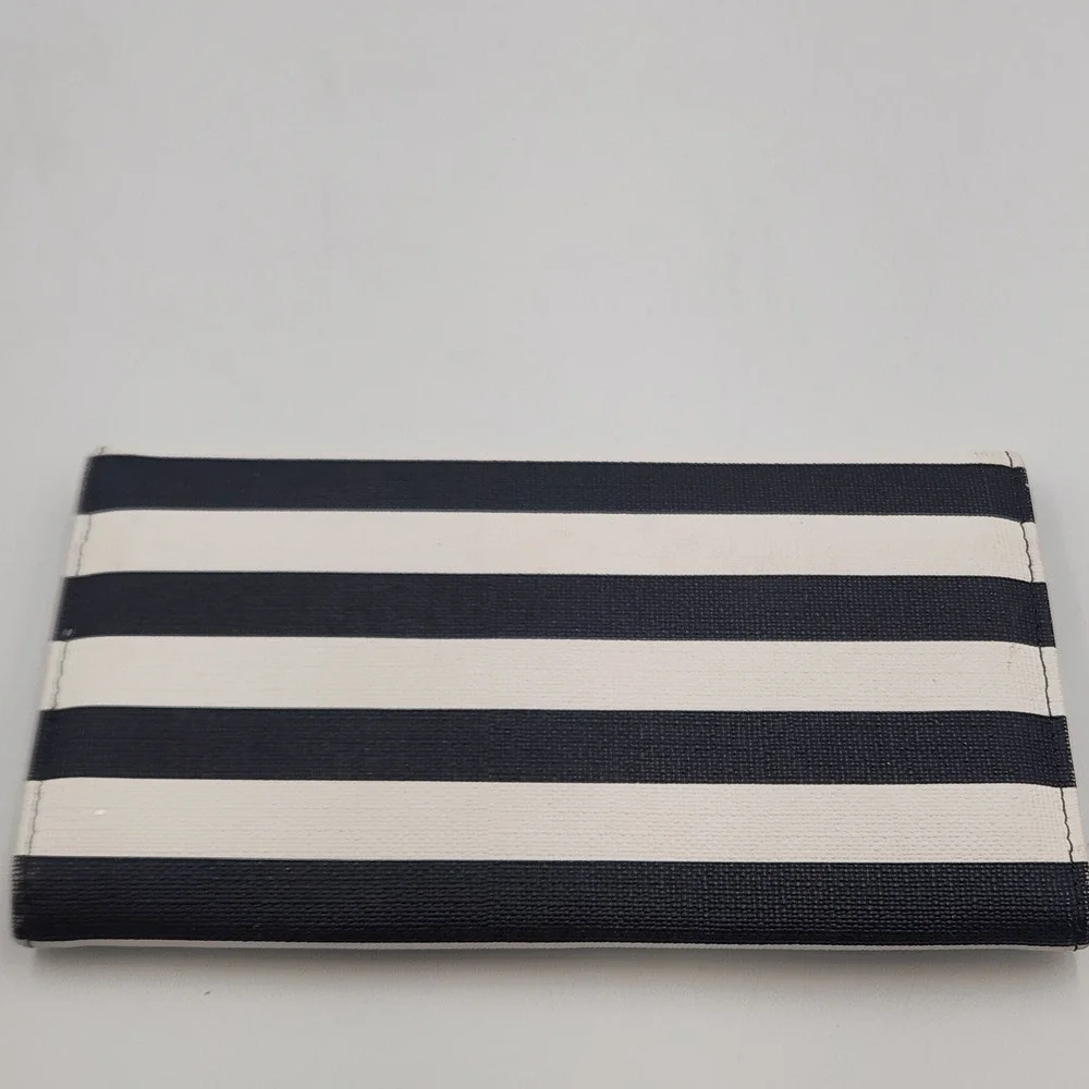 KUT From The Kloth Black‎ White Stripe Trifold Wallet Clutch Organizer - Snap